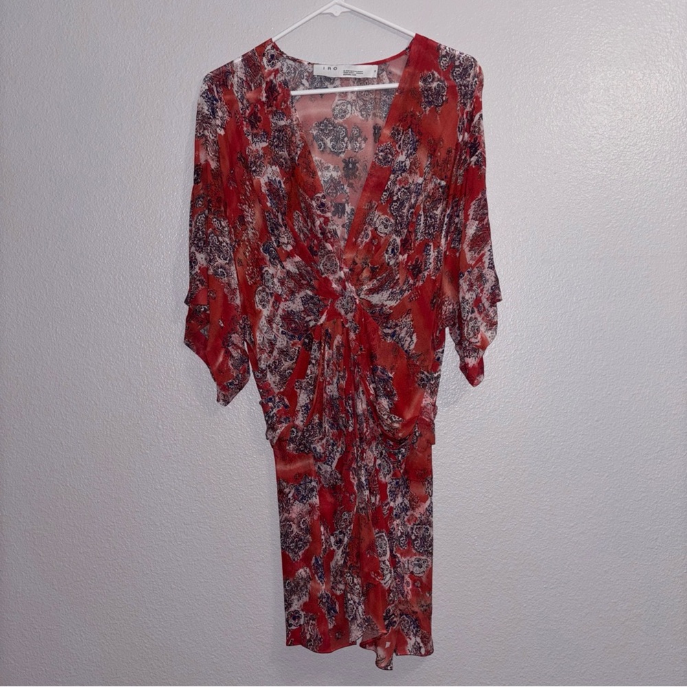 Iro Womens Dress Size 38 US 6 Gazania Plunging Tapestry Print Mini Dress